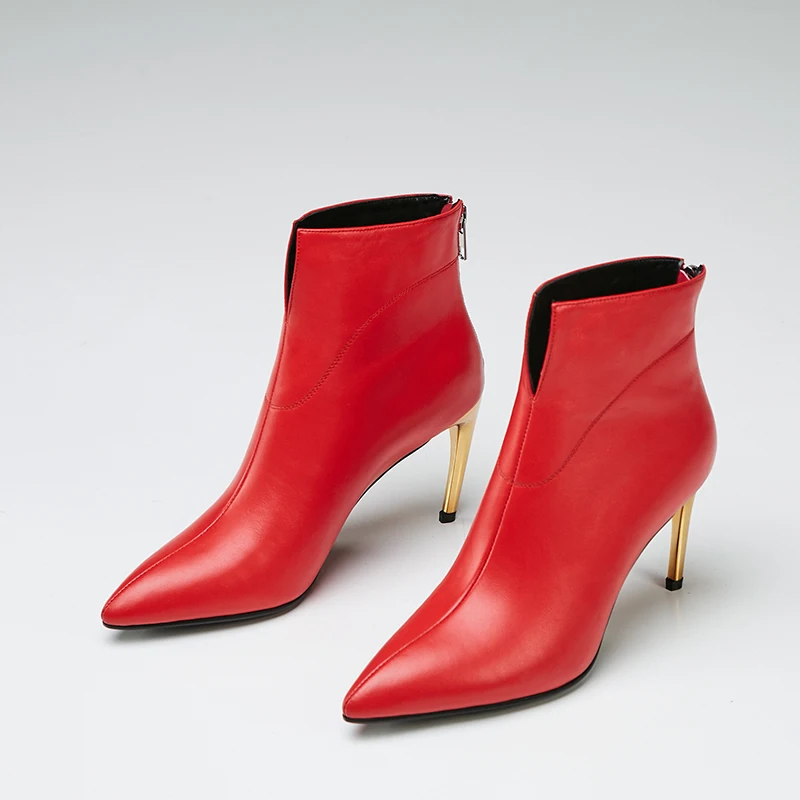 Genuine leather ankle boots Sexy thin High Heels officeladies dress wedding Shoes spring autumn Woman Boots large size 34-42