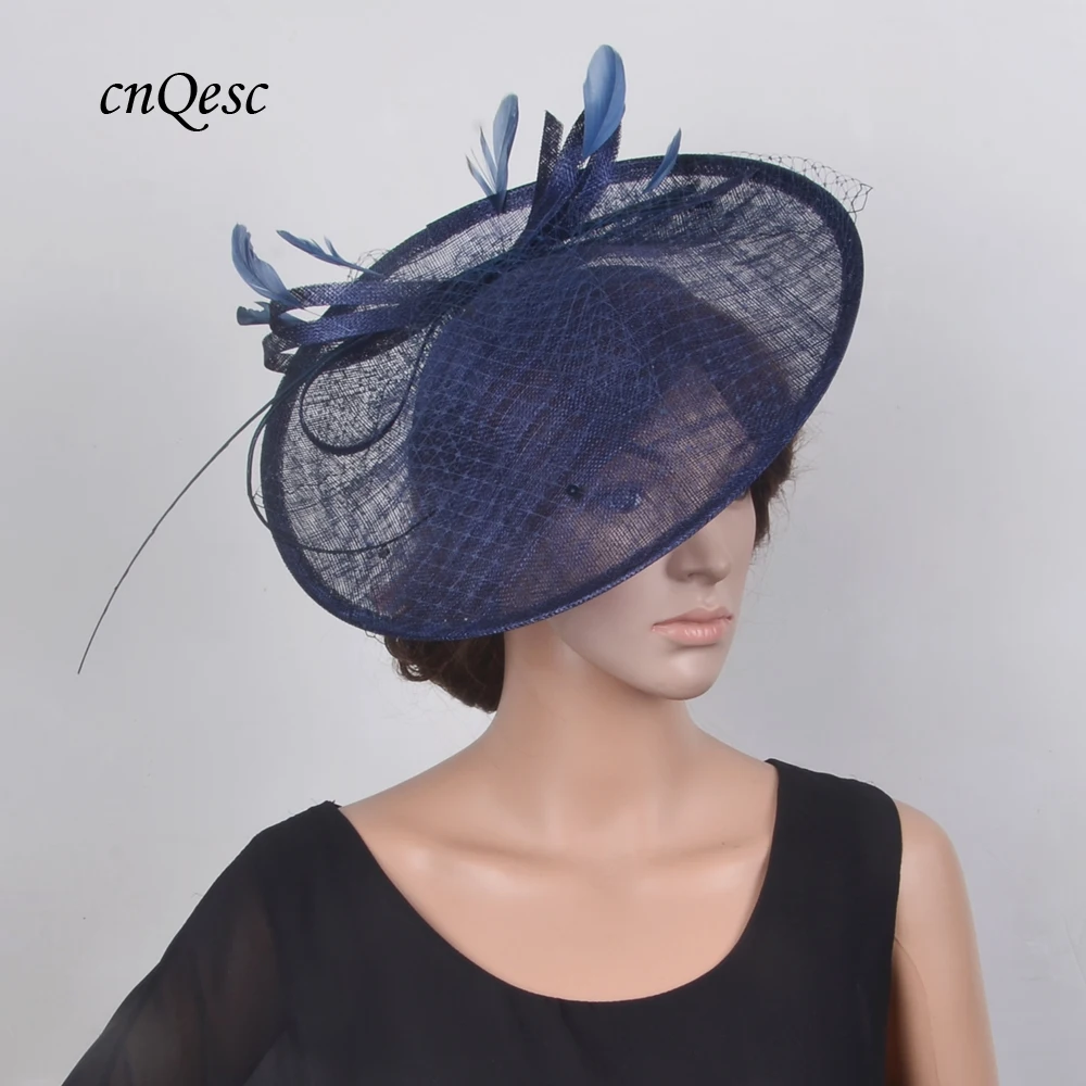 Новая темно-синяя искусственная шляпа вуалетка с перьями ветки блестки для гонок