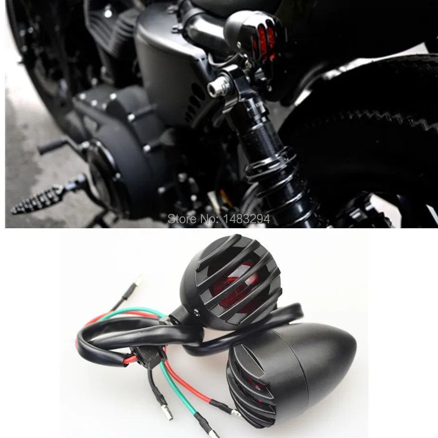 

Black Bullet Grill Rear Indicators Brake Tail Light Fits For Harley Davidson Sportster 883 1200 XL Bobber Chopper Custom