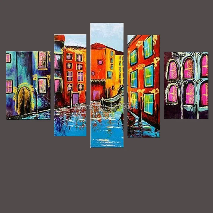 100% ручная роспись маслом Картины изображение Панель потери город картина на