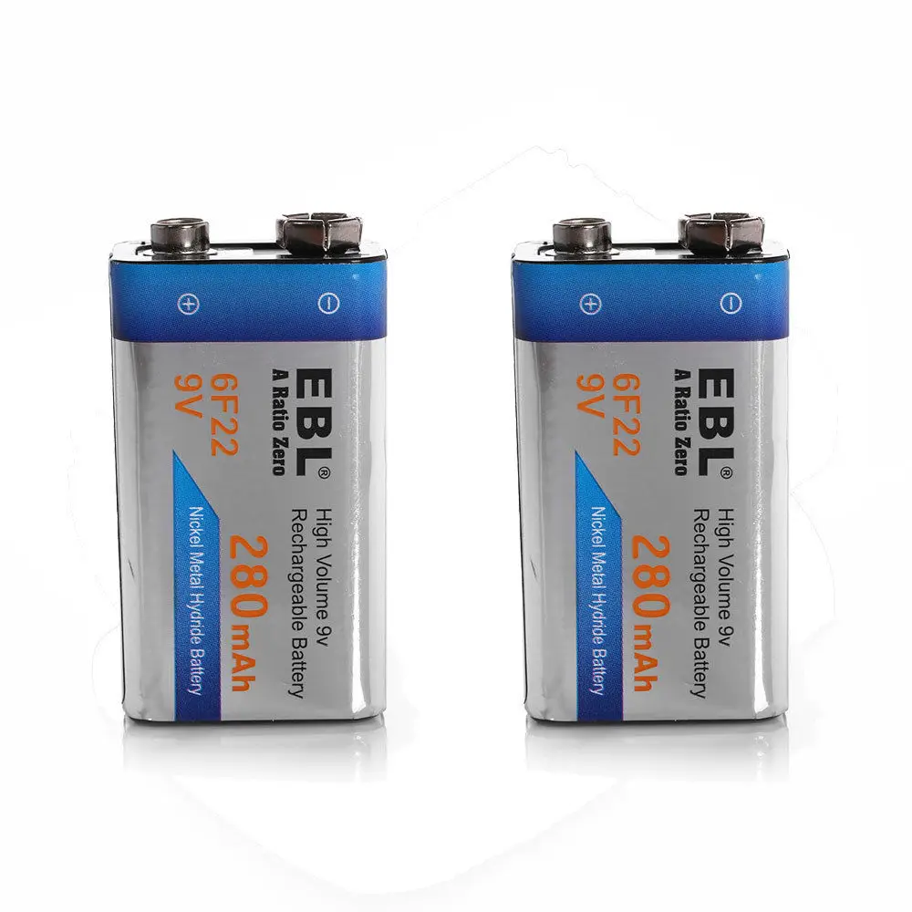 EBL 2 Упак. 280mAh Высокая емкость 9V 6F22 перезаряжаемые батареи [Домашняя Базовая Серия]
