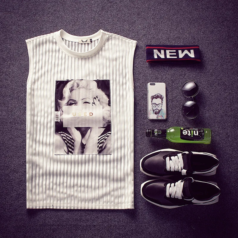 M-XXL! Летняя мужская футболка Monroe с принтом наклеек на голову без рукавов