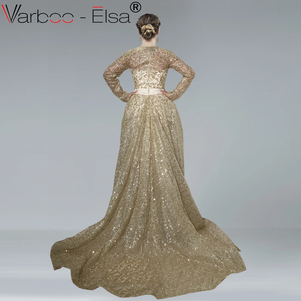 VARBOO_ELSA блестящее вечернее платье с золотыми блестками 2018 роскошное со съемным