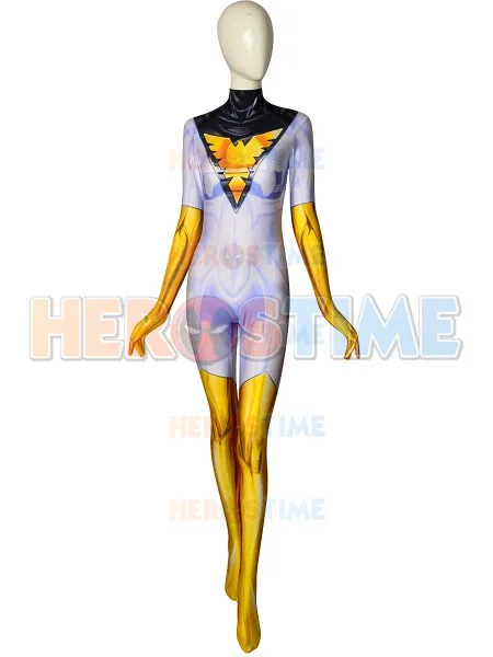Костюм для косплея X men Zentai Женский белый костюм из джинсовой ткани с Фениксом 3D