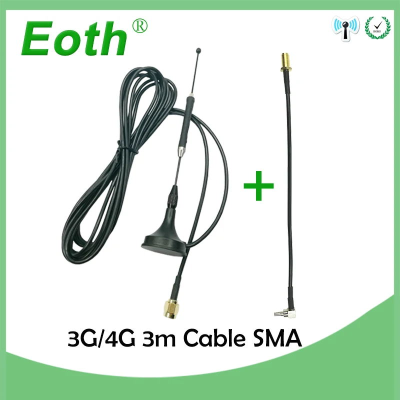 Eoth 5pcs 3g 4G LTE Antenna 10dbi SMA Male Connector Aerial 698-960/1700-2700Mhz IOT magnetic base 3M Clear Sucker Antena