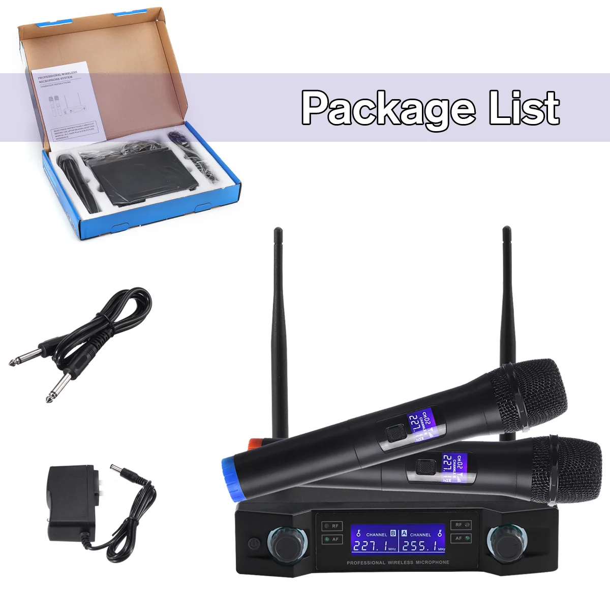 

UHF Wireless Microphone System Dynamic 2 Channel 2 Handheld Karaoke Cardioid Microphone Professional