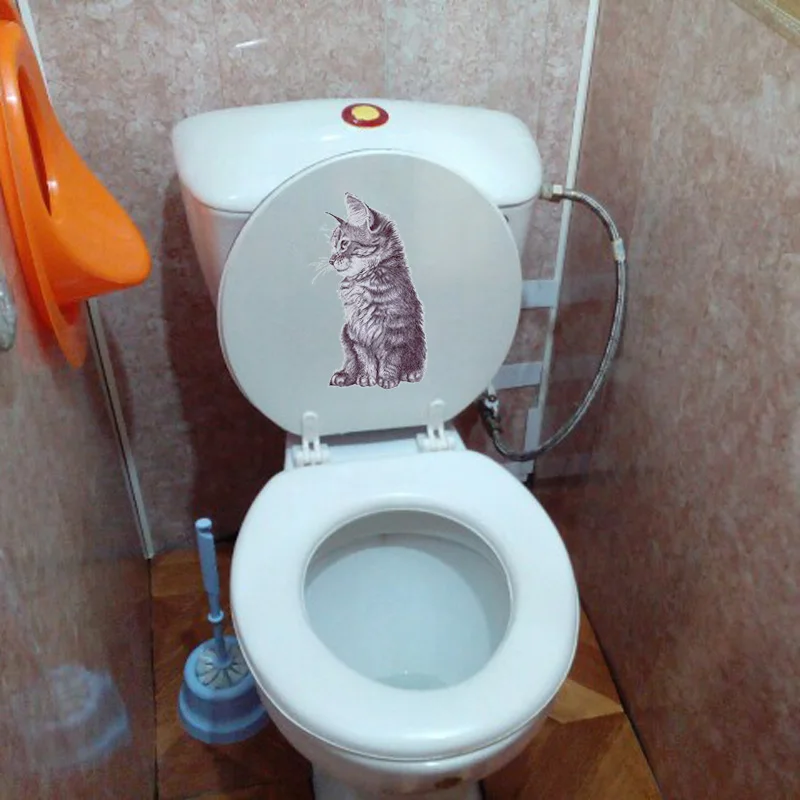 

YOJA 14.2*24.5CM Animal Sketch Cat Toilet Sticker Decoration Home Room Wall Decal T1-0099