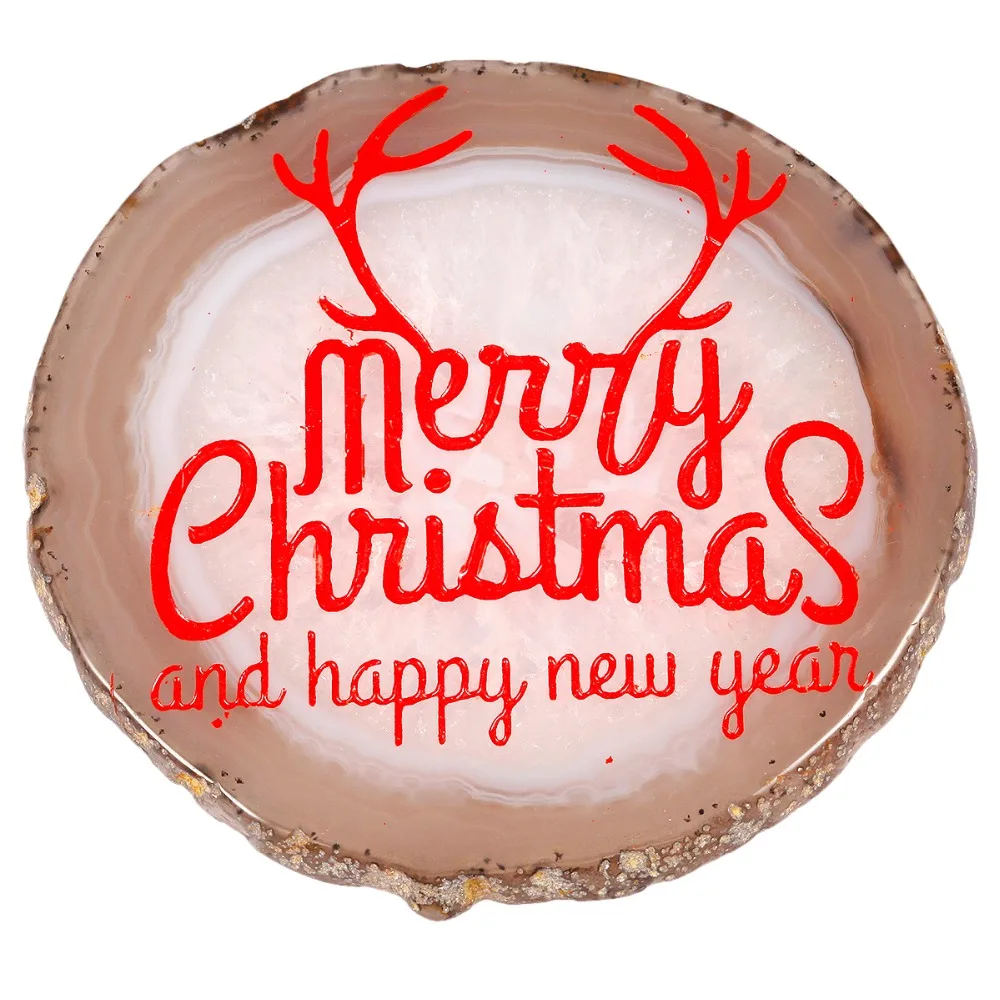 

TUMBEELLUWA Natural Agate Slices Geode Stone,Beverage Coaster Cup Mat,Engraved Merry Christmas and happy new year