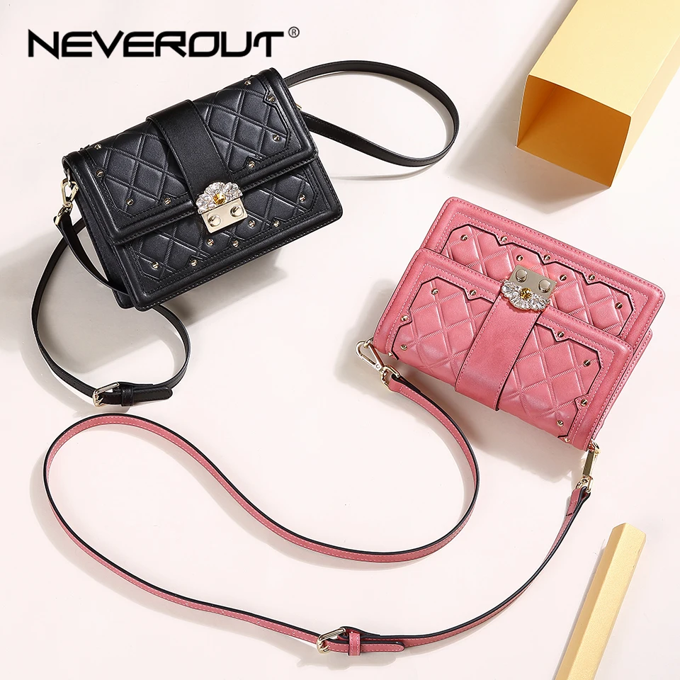 Маленькая стеганая сумка NEVEROUT с заклепками на плечо из кожи|Сумки ручками| |