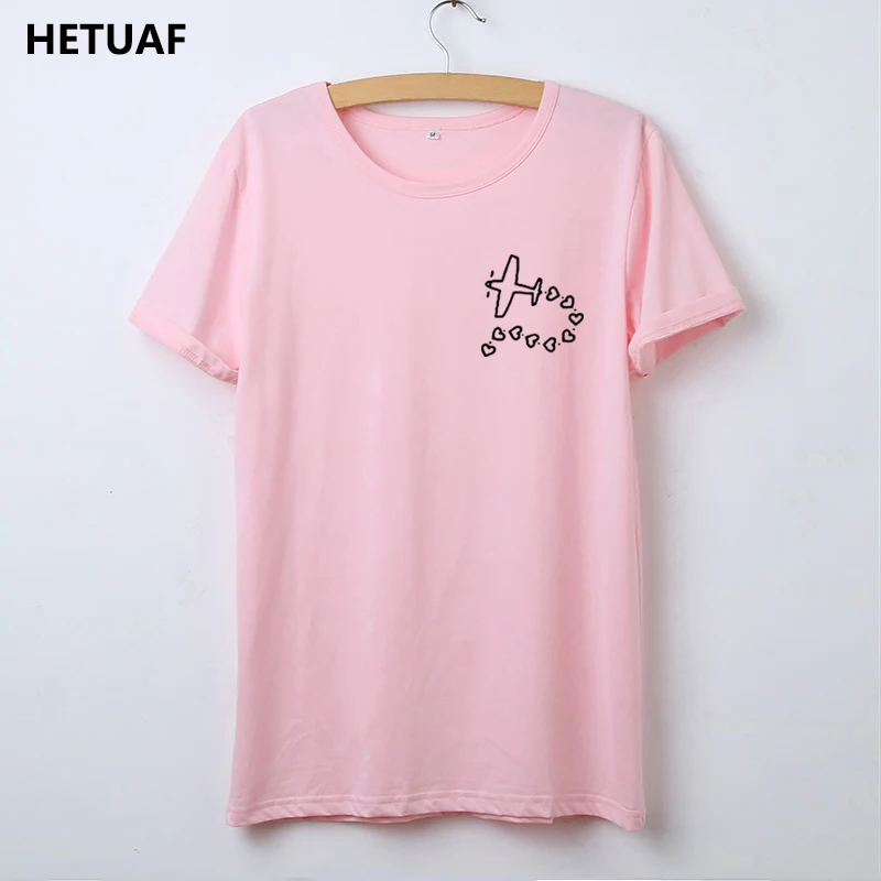 HETUAF карман самолет футболка с сердечками для женщин забавные Kawaii принтовые