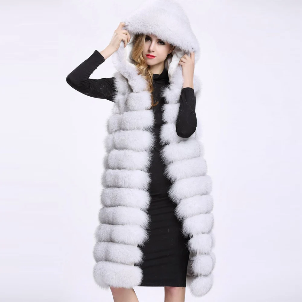 Женский Длинный жилет из искусственного меха 11 линий с капюшоном|long faux fur vest|faux