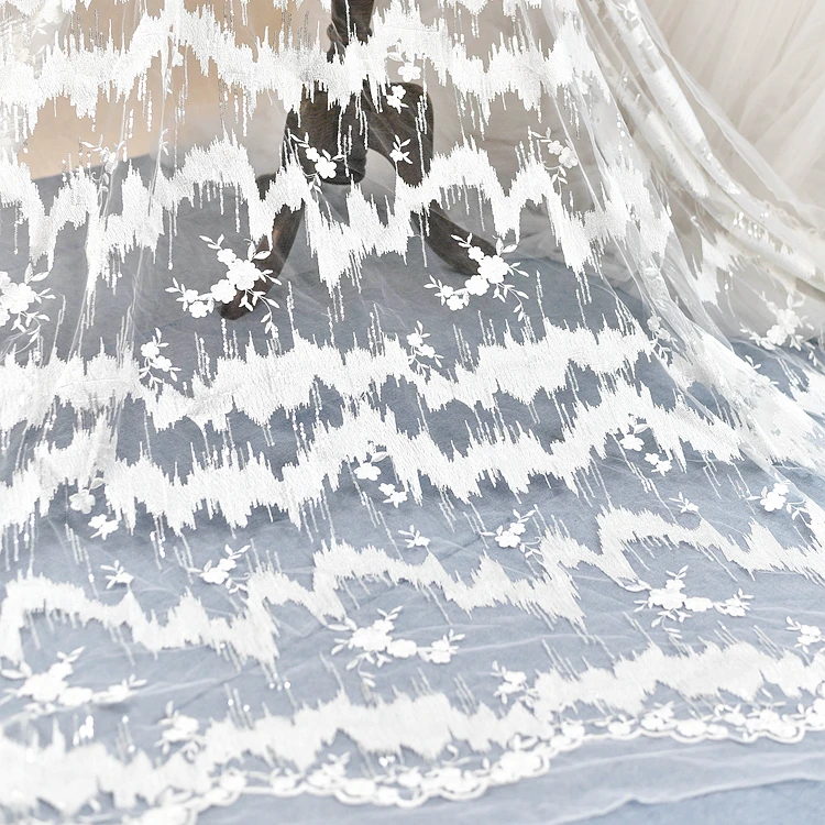 

European Tassel Waterfall Sequins Embroidery Lace Fabric Wedding Dress Handmade DIY Fabric Clothing Decoration