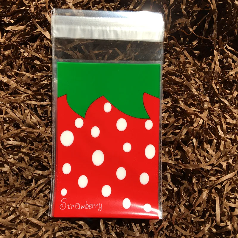 100 шт./пакет OPP пластиковый пакет милый Красный Клубничный пирог подарочные