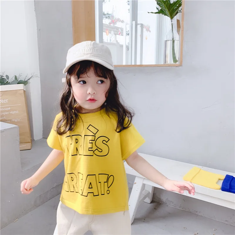 2019 New Baby Girl Children T-Shirt Short Sleeve Letter Print Girls T-shirt Cotton Tops Letters Shirts Summer Tee | Детская одежда и