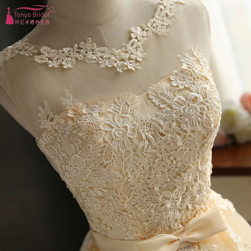 Champagne Tulle Homecoming Dresses With Bow Short graduation dresses special occasion dresses junior Cheap DQG310