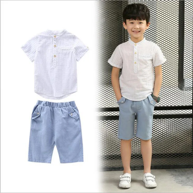 Рубашка для мальчиков комплект в полоску с короткими рукавами лето 2019 новая