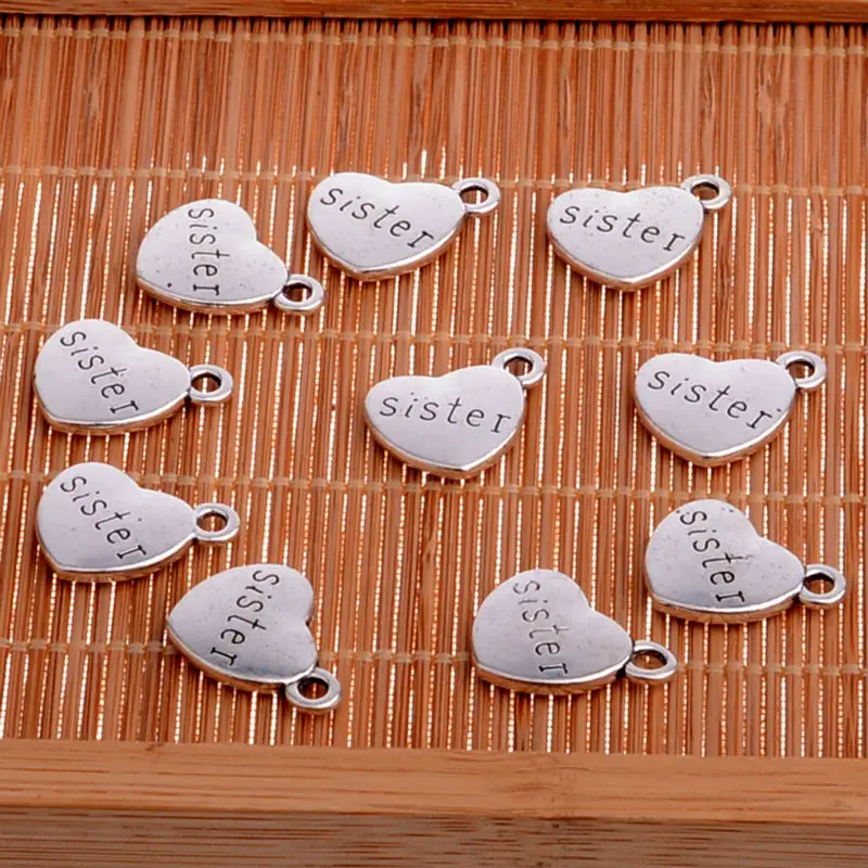 Подвеска в виде сердца сестры 10 шт./лот Шарм для ожерелья браслета аксессуары