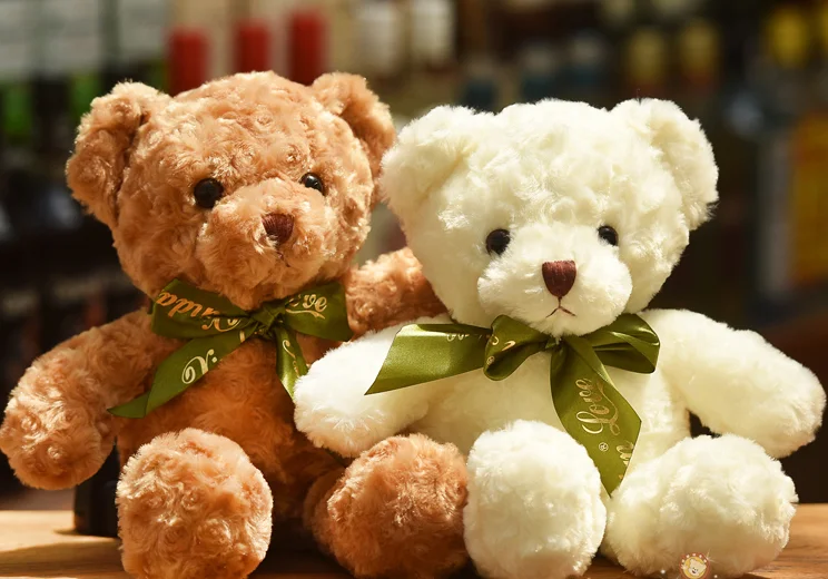 

a pair of plush teddy bear toys bow teddy bear dolls gift toy about 35cm