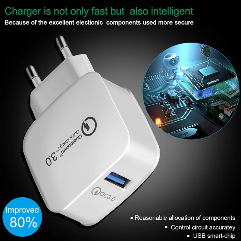 

QC 3.0 USB Quick Charger Wall Charger Travel for Samsung Note 8 S9 Plus Huawei P9 HTC 10 A9 Adapter Mobile phone Fast Charging