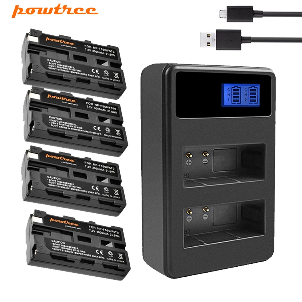 Powtree для Sony Φ NP F330 F550 4 шт аккумулятор + ЖК двойное зарядное устройство