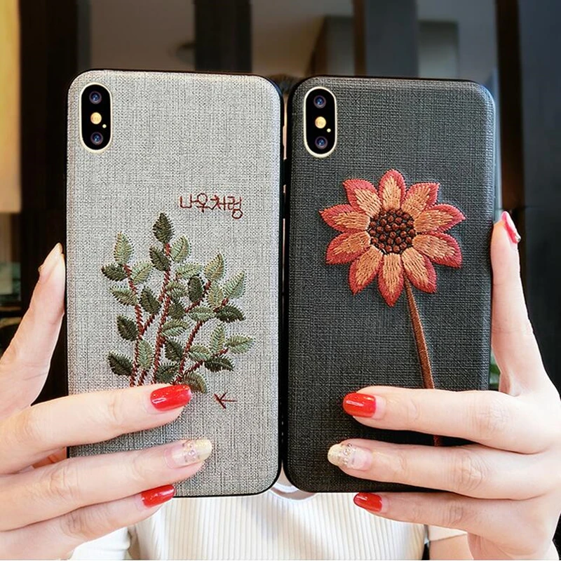 VIAERSON Чехол ручной работы с вышивкой для iPhone X XS чехол 3D винтажный цветок листья