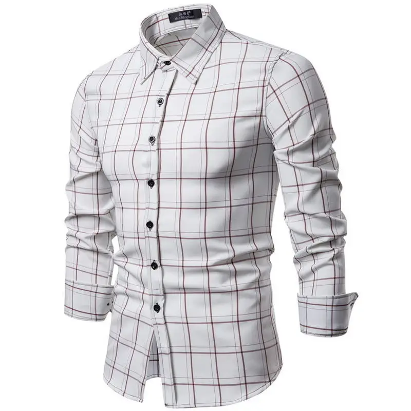 Хаки плед рубашки для мужчин новинка 2019 Осенняя мужская рубашка приталенная в