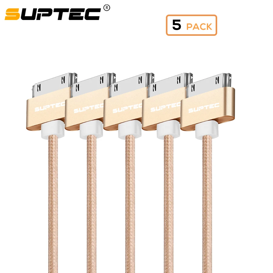 

SUPTEC 5 Pack USB Cable Fast Charging for iPhone 4S 4 3GS iPad 1 2 3 iPod Nano iTouch Nylon 30 Pin Charger Cable Data Cord 2M 3M
