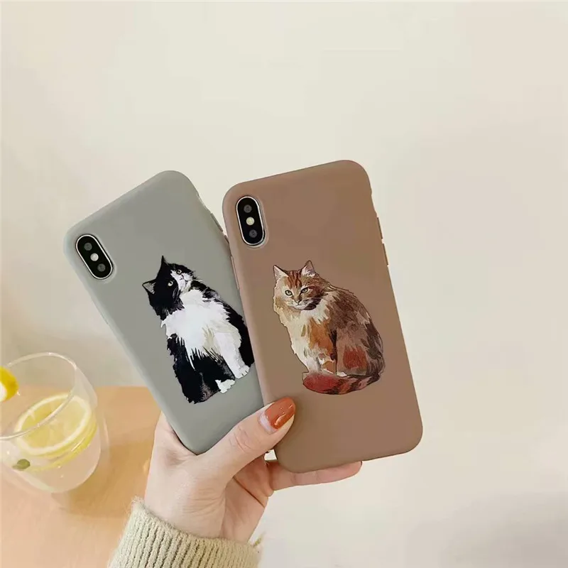 Милый мягкий чехол на корпус телефона с мультяшным котом для iPhone 8 7 6 6s Plus матовый