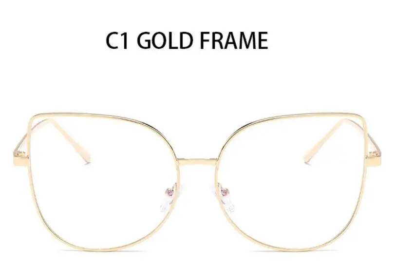 C1 gold fraem Металлические очки кошачий глаз, прозрачная Золотая оправа, очки, модная оптика, очки с прозрачными линзами для женщин и мужчин, поддельные очки для женщин, UV400 - Цвет оправы: C1 gold fraem