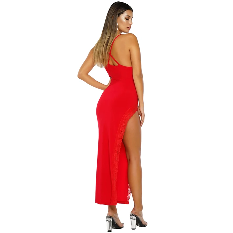 ЛИВА девушка Для женщин Sexy V шеи черный с боковыми кружевные платья спинки