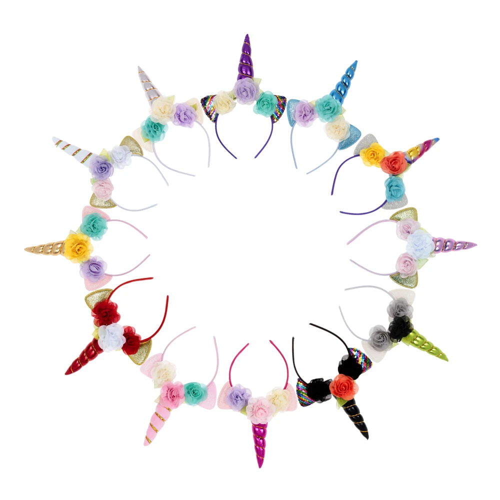 Yundfly Boutique Kids Party Unicorn Horn Headband Leaf Flower Hair Band Girls Headwear Birthday Gift Accessories | Мать и ребенок