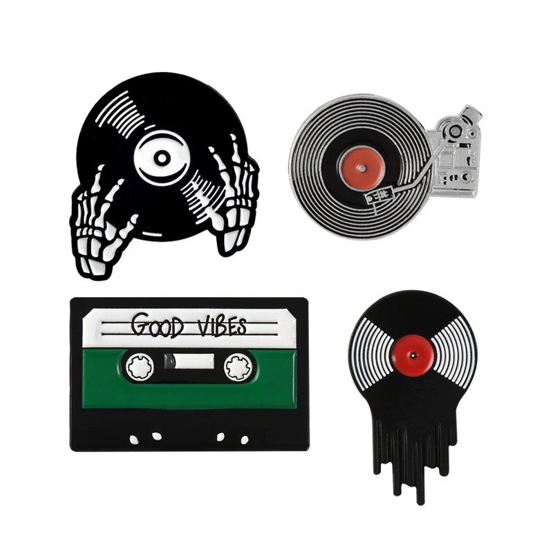 Брошь личность в форме скелета руки и CD Good Vibes КОМПАКТНЫЙ ДИСК круговые булавки нео-Готический Темный музыкальный стиль лучший подарок