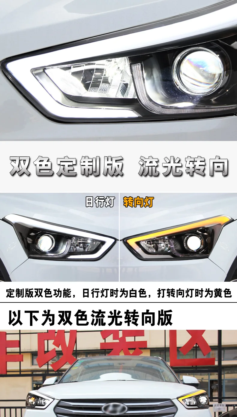Автомобильный Стайлинг для hyundai IX25 фары- Creta светодиодный фонарь светодиодный DRL Bi Xenon Hid комплект Динамический указатель поворота аксессуары