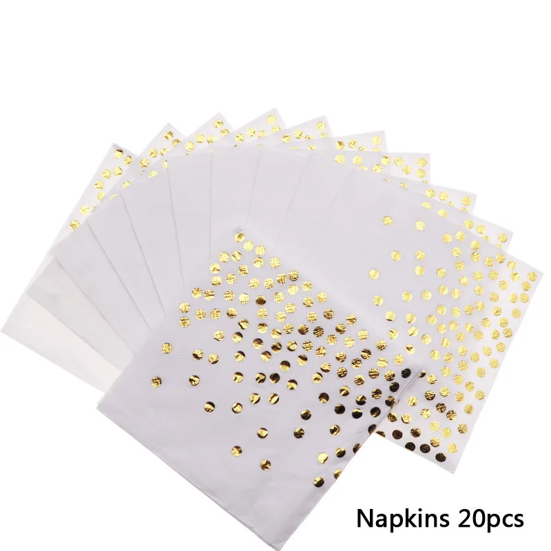 20pcs Napkins 20 шт./Золотая фольга салфетка вечерние украшения детский душ одноразовые салфетки товары для дня рождения посуда Свадебные украшения - Цвет: 20pcs Napkins