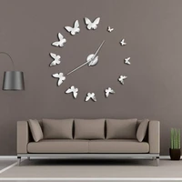 decorative mirror wall clock nature flying butterflies modern design luxury diy large wall clock frameless wall watch clock