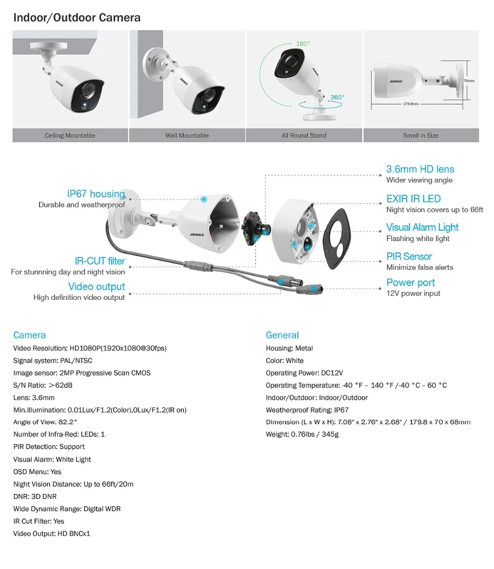 ANNKE 8CH 2MP CCTV камера системы 3MP 5в1 H.265+ DVR с 1080P HD Всепогодная пуленепробиваемая камера s для домашнего видеонаблюдения