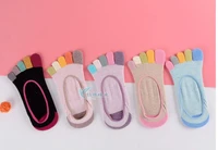 5 pairslot new fashion womens summer cotton invisible five toe socks candy color patchwork silicone non slip wholesale