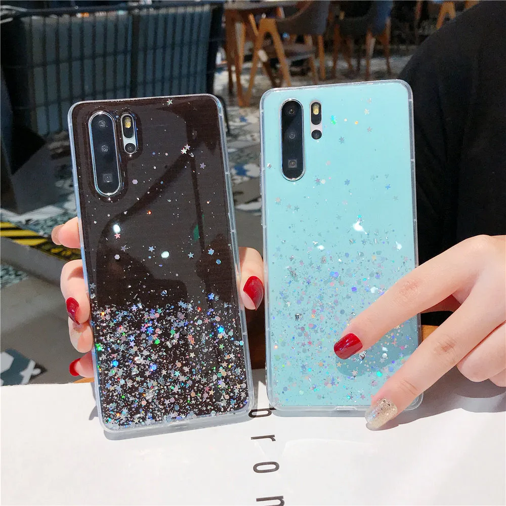 Прозрачный чехол с эпоксидной звездой для Huawei P30 Pro Mate 20 P20 lite блестящий Блестящий