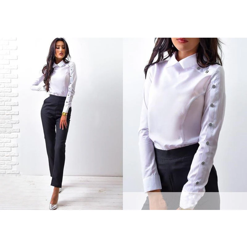 

Fashion Long Striped Button Casual Women Blouses Tops Vintage OL Shirt Tops