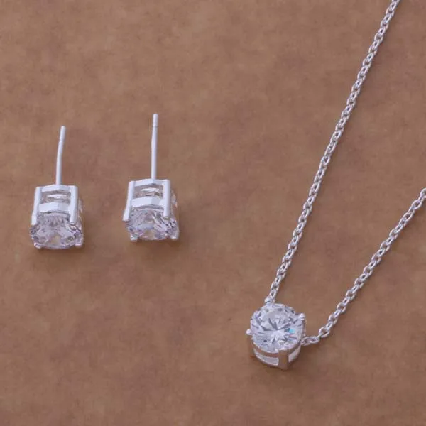 Ювелирные наборы ожерелье и серьги из циркония посеребренные | Украшения