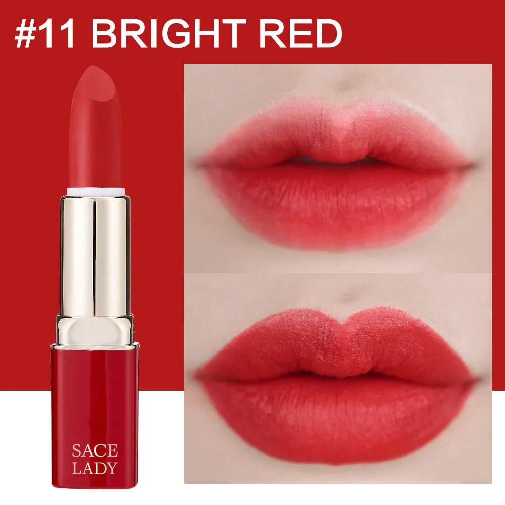 11 Bright Red SACE LADY, 12 цветов, матовая губная помада, макияж, водостойкая, Обнаженная губная помада, макияж, стойкий, красный цвет, для губ, красота, сексуальный бренд, косметика - Цвет: 11 Bright Red