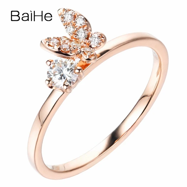 Rose Gold BAIHE Solid 14 K розовое золото всего 0.24ct сертифицированные H/SI натуральные Алмазы обручальные женские модные ювелирные изделия кольцо - Цвет камня: Rose Gold