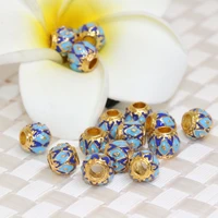hot sale 78mm barrel shape little accessories fit diy necklace bracelets spacers beads carved blue enamel jewelry 5pcs b2469