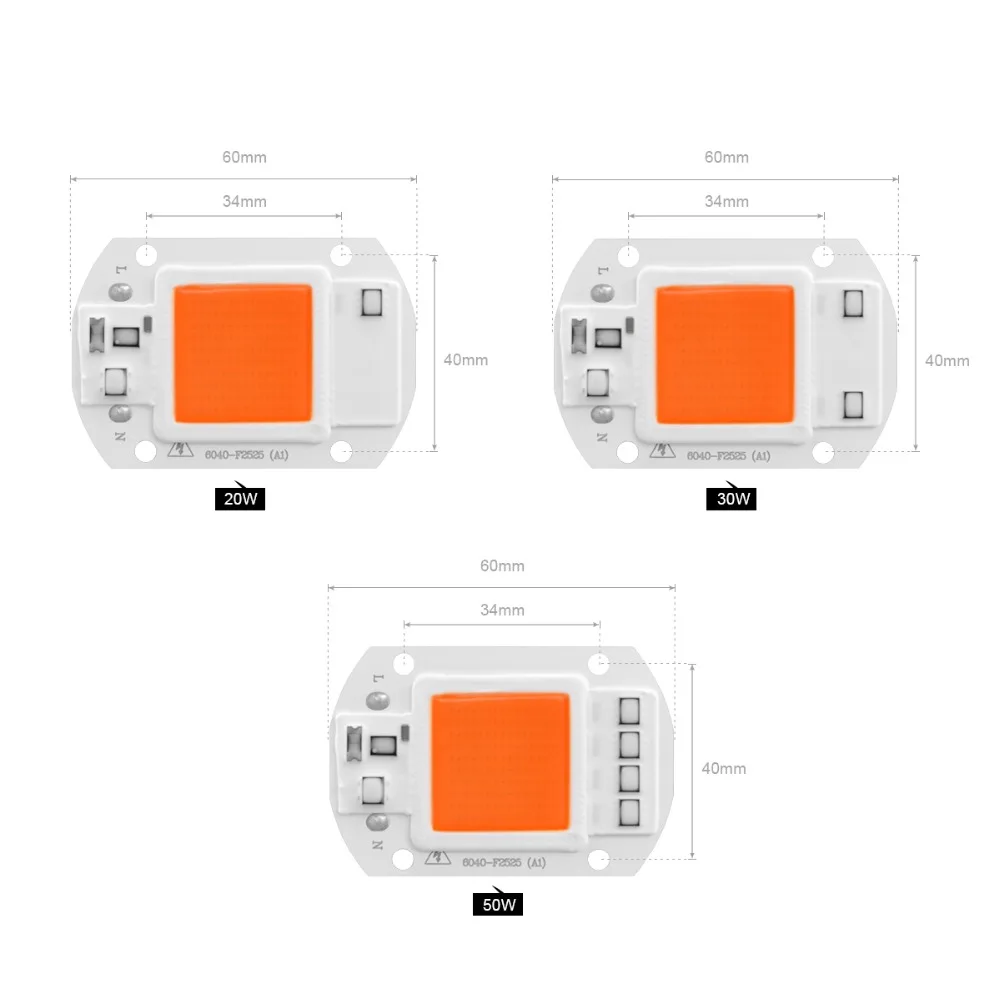 Полный спектр 380 840nm LED Grow Chip 20 Вт 30 50 COB лампа Чип DIY light прожектор для комнатных