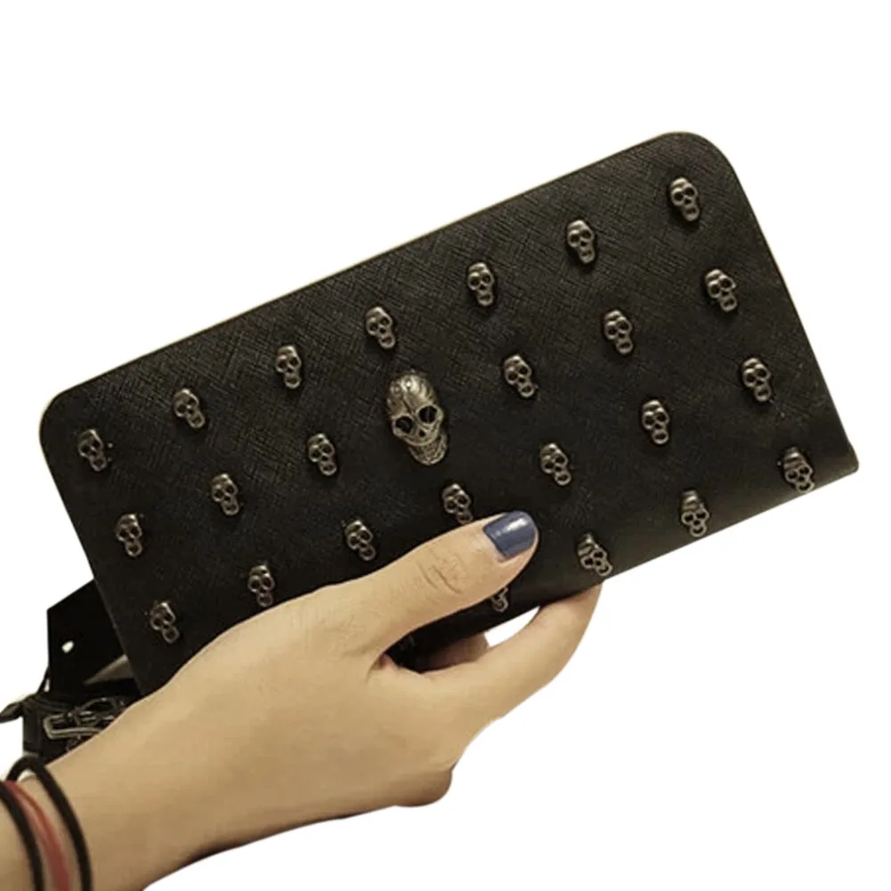 Новые ПУ кожаные женские кошельки ретро панк череп и скрещенные кости клатч узор
