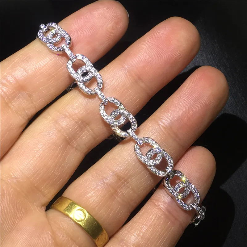 Популярный браслет в стиле хип-хоп 5 А с фианитом покрытием из белого золота для