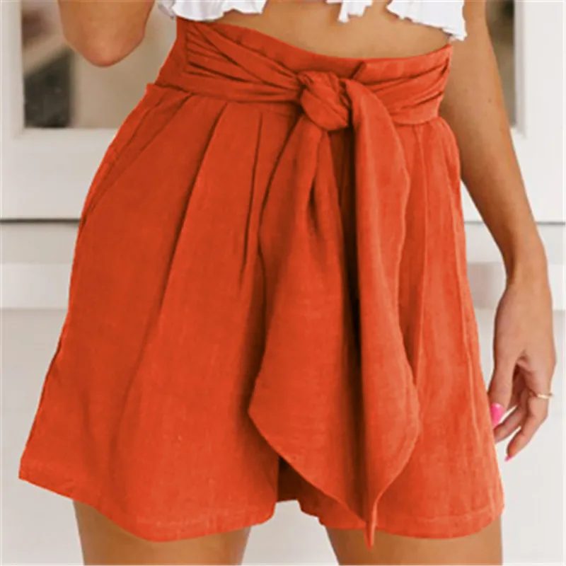 Newest Casual Solid Wide Leg Shorts Women High Waist Black Orange Blue Shorts Lady Summer High Waist Wide Leg Solid Shorts Woman