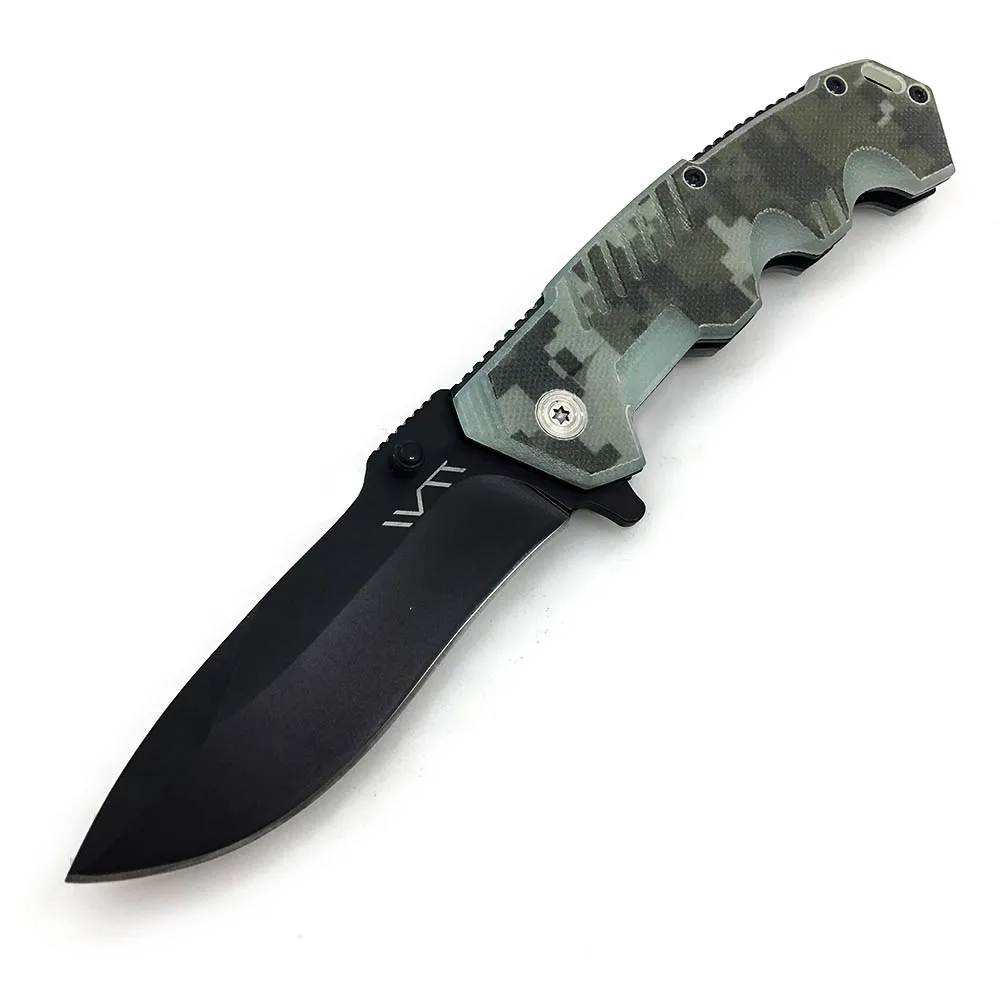 Черный складной нож WTT 217 G10 и алюминиевая ручка походные тактические карманные