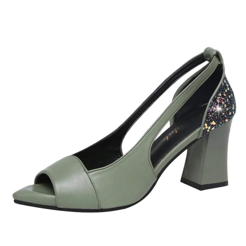 Light Green Модные женские Босоножки с открытым носком; Повседневная рабочая обувь на высоком каблуке с кристаллами; босоножки из высококачественного материала; удобная и мягкая обувь; 30 - Цвет: Light Green