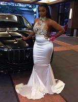african black girls white prom dresses mermaid 2019 sexy sheer sleeveless beaded top women stain evening party gowns